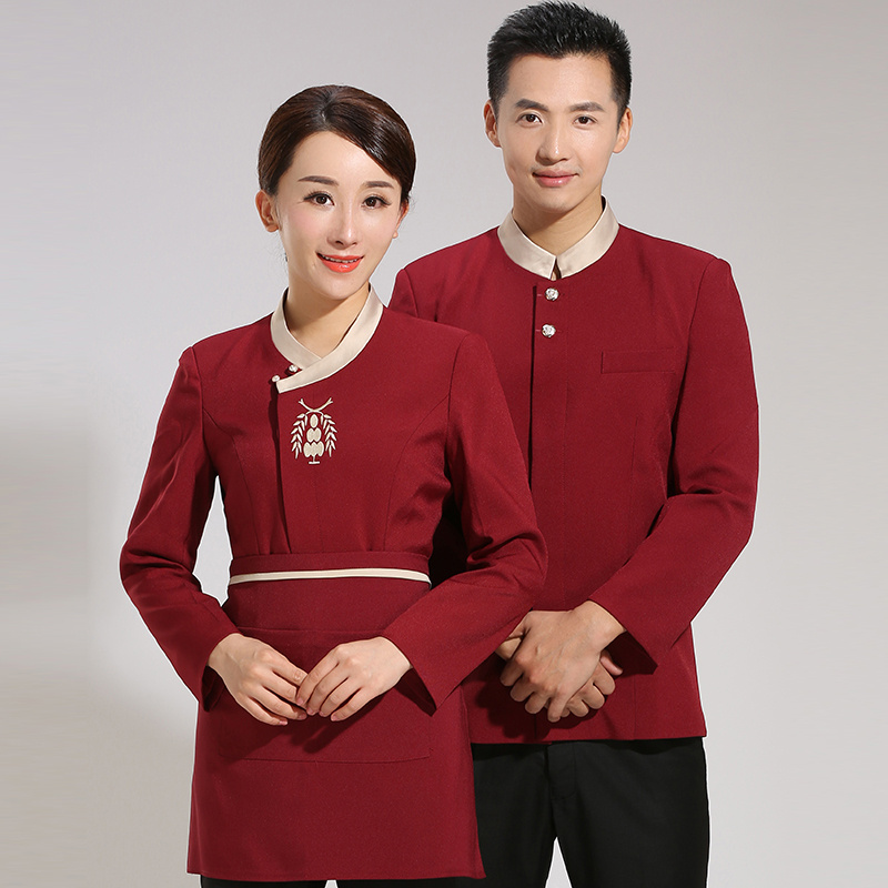 中式餐厅服务员工作服长袖女酒店火锅店茶楼秋冬季饭店餐饮长袖男