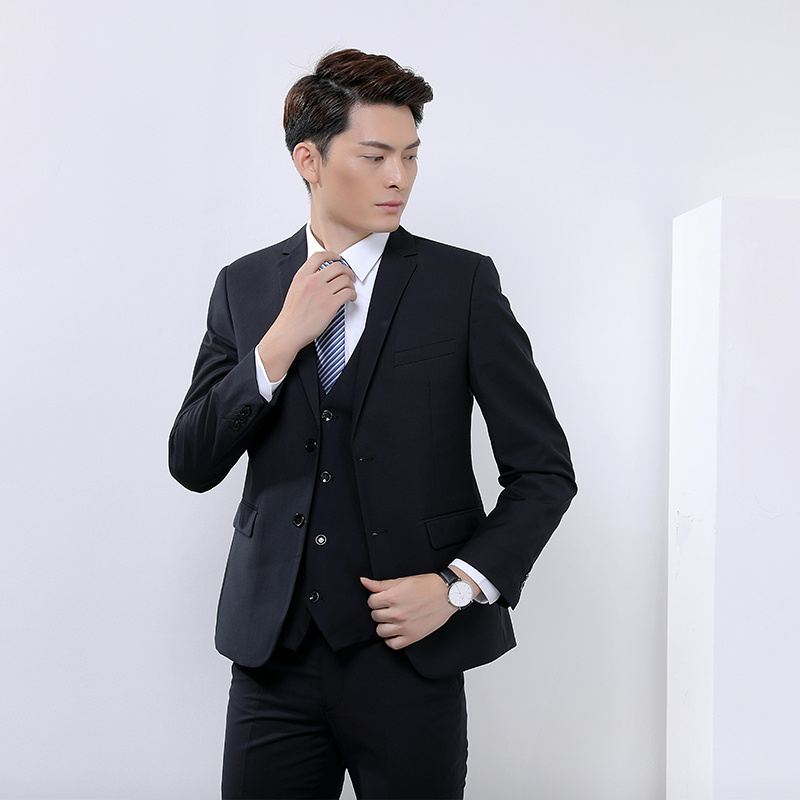 新款男式修身三件套新郎伴郎婚礼西服 高端商务西装套装定制批发